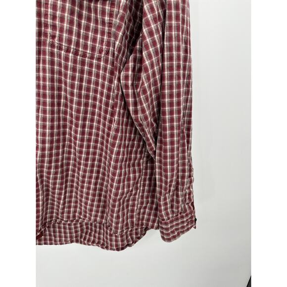 Wrangler Outdoors Shirt Men XL Red Cream Long Sleeve Button Up Collared Cotton - Picture 3 of 9